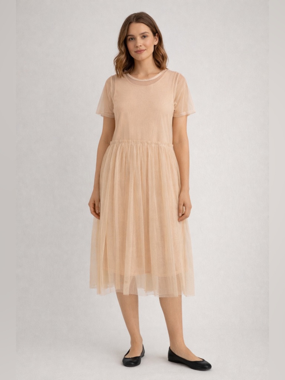 Noisy may Peach pink Tulle Overlay ballerina chiffon Casual Dress medium